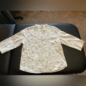 ~Vintage~ White Stag Linen Blend Shirt with Gray Floral Design